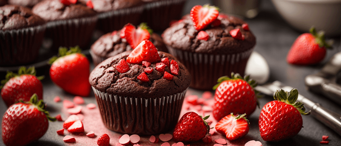 čokoládové muffiny s čerstvými jahodami - tip na valentína