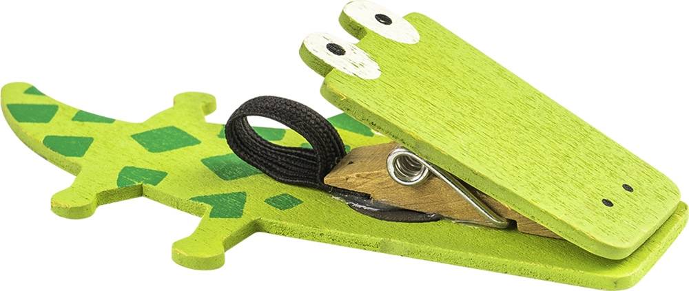Krokodíl, drevený štipec s magnetom a pútkom na pero