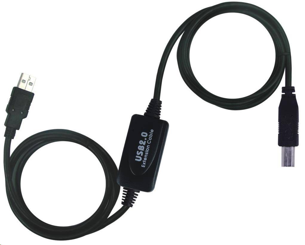 PremiumCord ku2rep15ab USB 2.0 repeater a propojovací A/M - B/M, 15m, černý