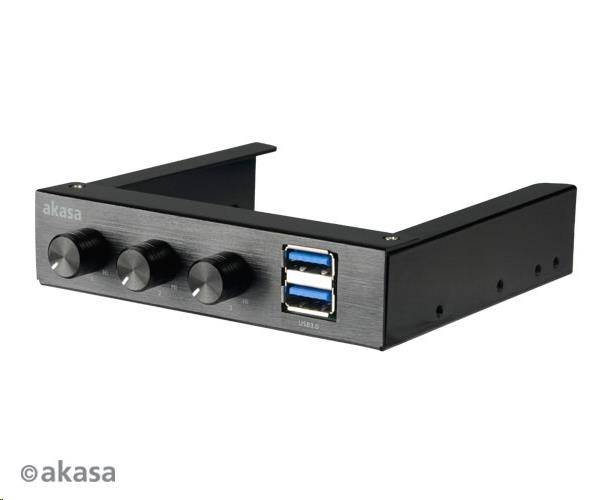 Ovládací panel AKASA do 3,5" pozície, 3x FAN, 2x USB 3.0, čierny hliník