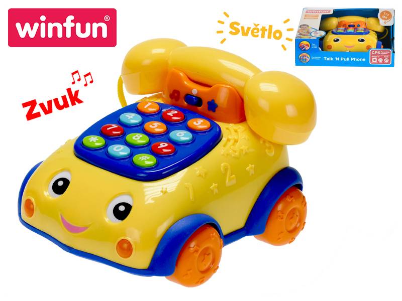 Náučný telefónik 16cm, žlto-modrý 2 funkcie na batérie, so svetlom a zvukom, 12m+