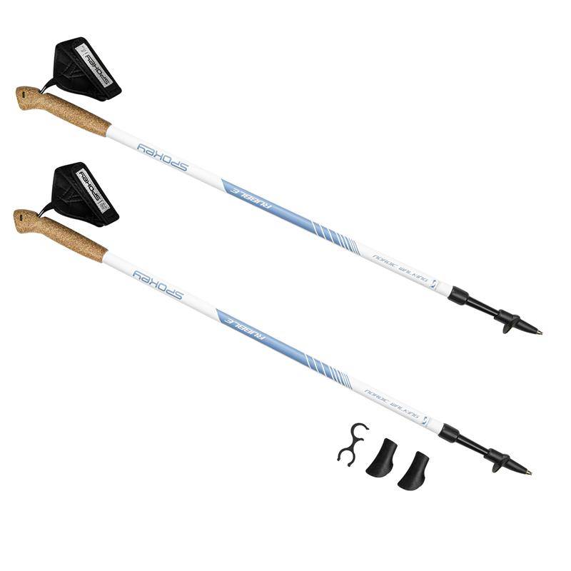 RUBBLE Palice Nordic Walking 2-dielne, systém anti-shock, bílo-modré