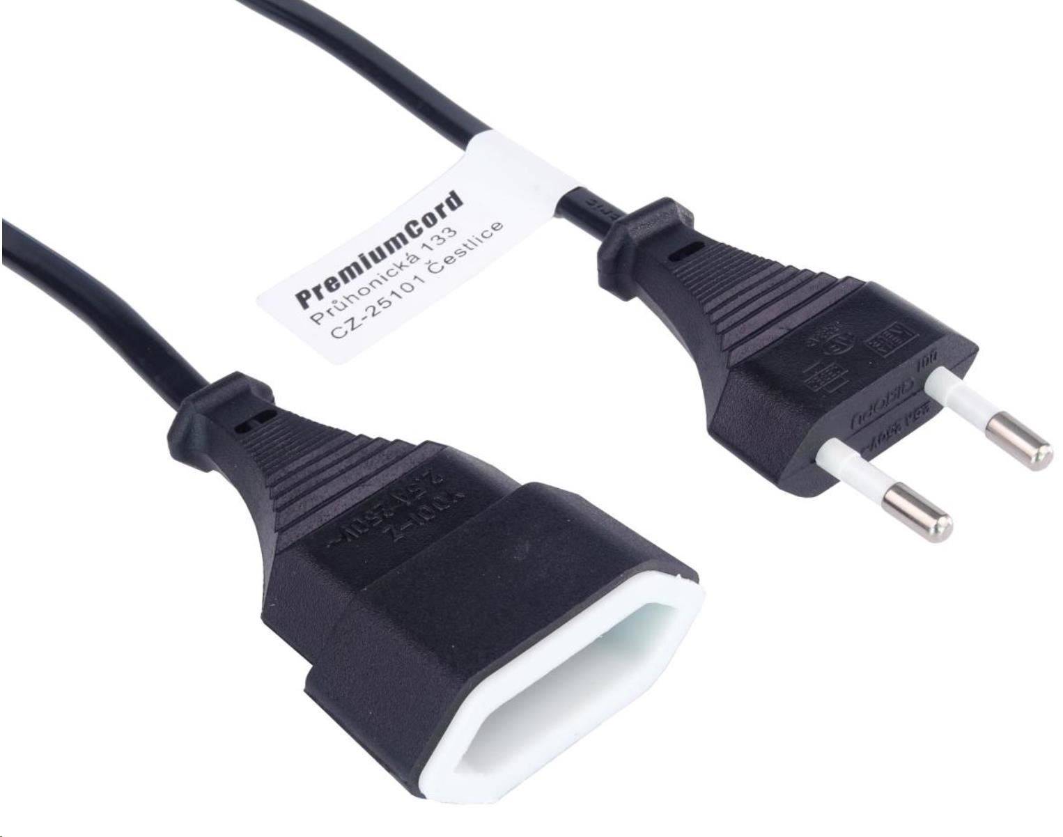 PREMIUMCORD Kabel síťový 230V, prodlužovací dvojvidlice, 3m