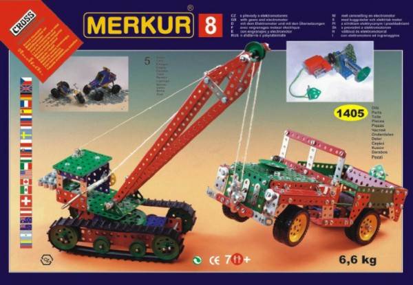 Stavebnica MERKUR 8 130 modelov 1405ks 5 vrstiev v krabici 54x36,5x8,5cm