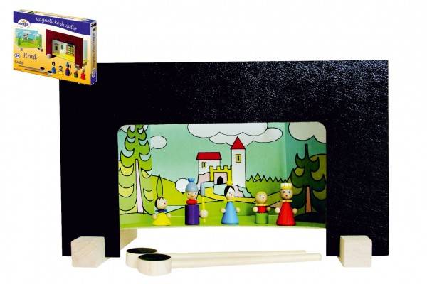 Detoa Divadlo Hrad magnetické dřevěné s figurkami v krabici 33,5x20x3,5 cm