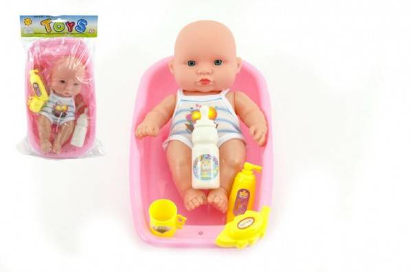 Teddies bábätko plast 18 cm s doplňky ve vaničce