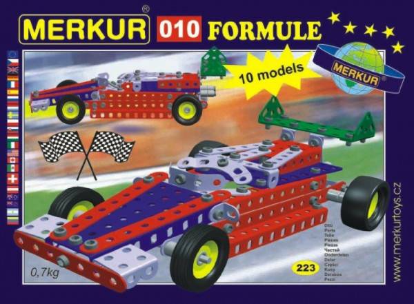 Stavebnica MERKUR 010 Formula 10 modelov 223 ks v krabici 26x18x5cm