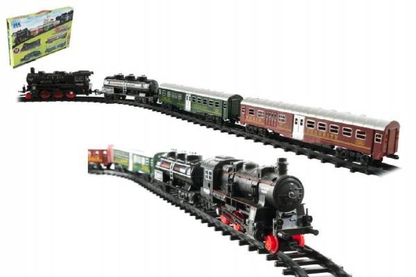 Vlak + 3 vagóny s koľajami 24ks na batérie so svetlom a zvukom, v krabici 59x39x6cm