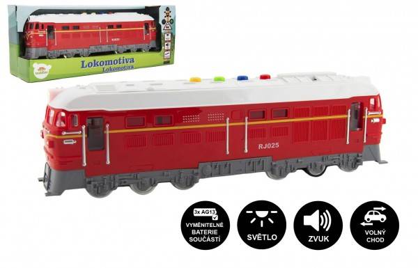Lokomotíva / Vlak červená 34cm na batérie so svetlom a zvukom, v krabičke 41x16x12cm