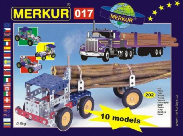 Stavebnica MERKÚR 017 Kamión 10 modelov 202ks v krabici 26x18x5cm