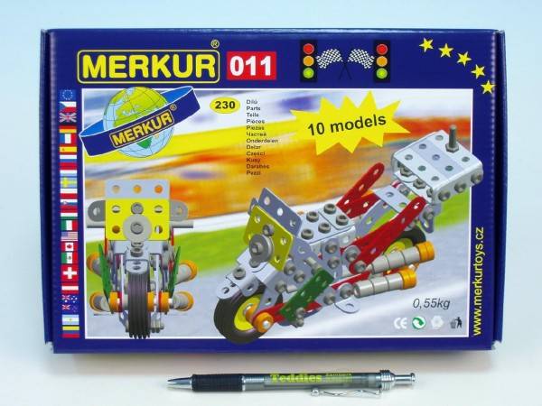 Stavebnica MERKÚR 011 Motocykel 10 modelov 230ks v krabici 26x18x5cm