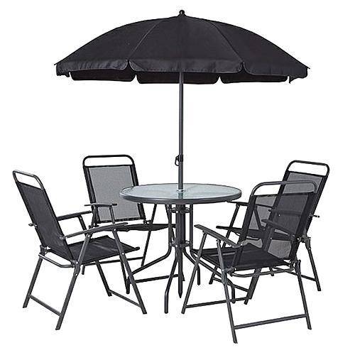 Set záhradný LETICIA GREY, stôl 85x71 cm, 4x stolička 74x53x91 cm, dáždnik 180 cm
