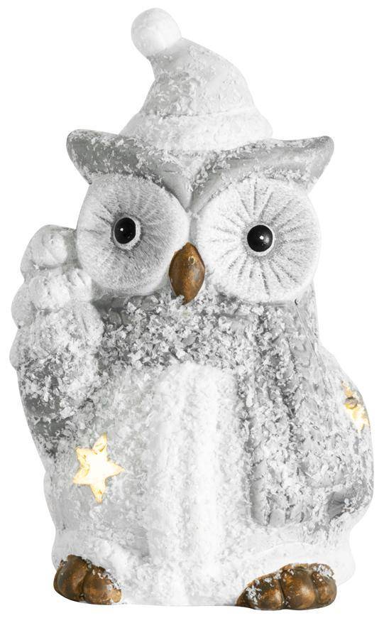 MagicHome Postavička Vianoce, Sova so stromčekom, LED, terakota, 9x8x16 cm