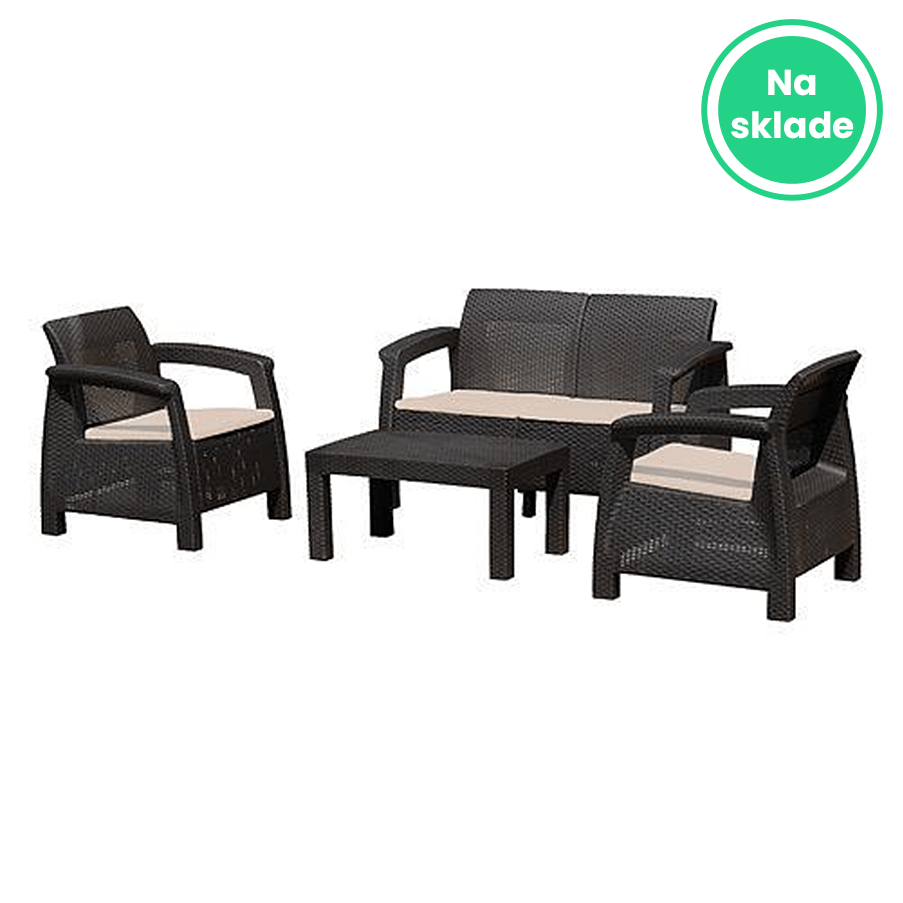 Set terasový ANTIGUA, Mocca hnedá stôl, kreslo 2+1+1