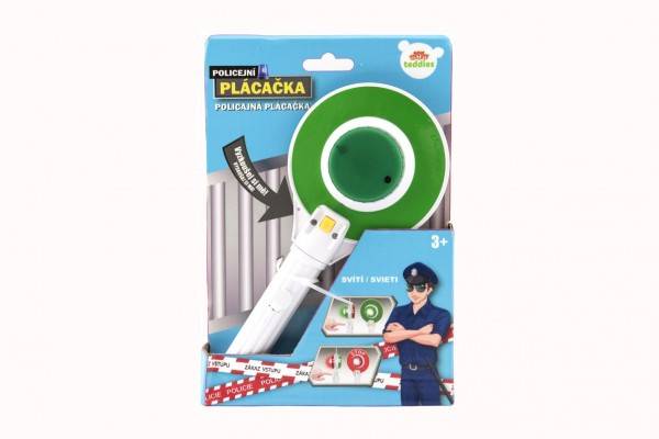 Policajná plácačka plast 23cm na batérie so svetlom v krabičke 17x25x4cm