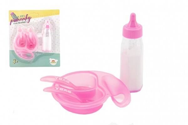 Teddies Sada pre bábiky plast fľaštička miska s príborom na karte 19x22x4cm