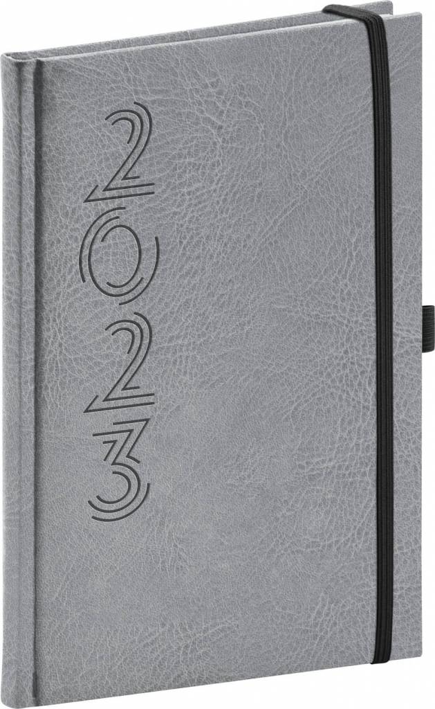 Týždenný diár Memory 2023, strieborný, 15 × 21 cm