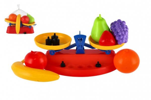Ovocie 7ks s váhou kuchynskou plast v sietke 26x15x15cm