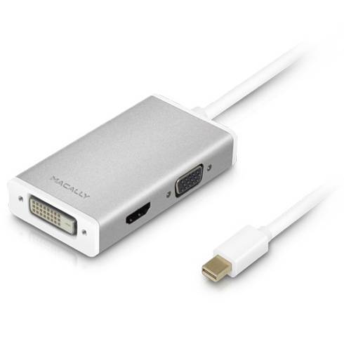 Macally Mini DisplayPort to 4K HDMI/DVI/VGA adaptér - Silver Aluminium
