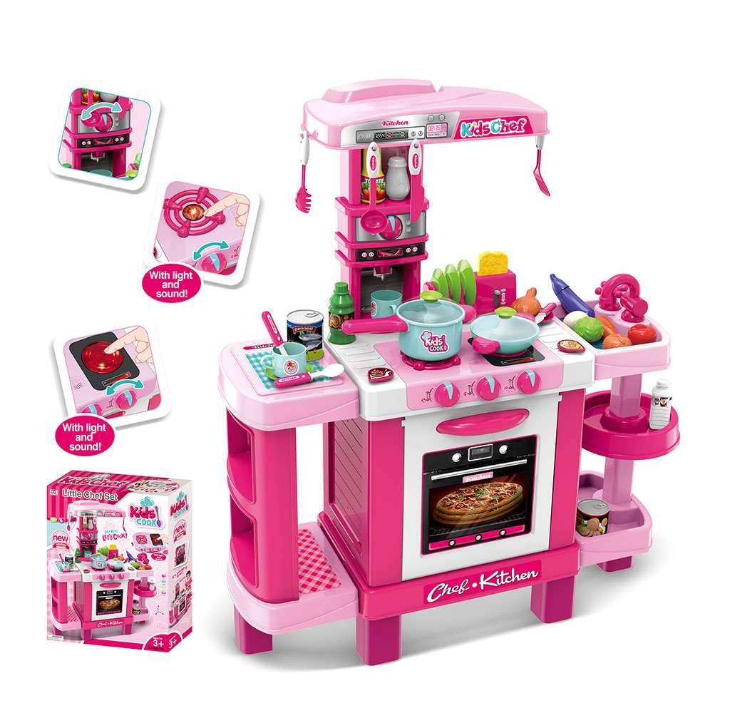 Detská kuchynka Baby Mix malý Malý šéfkuchár + príslušenstvo ružová
