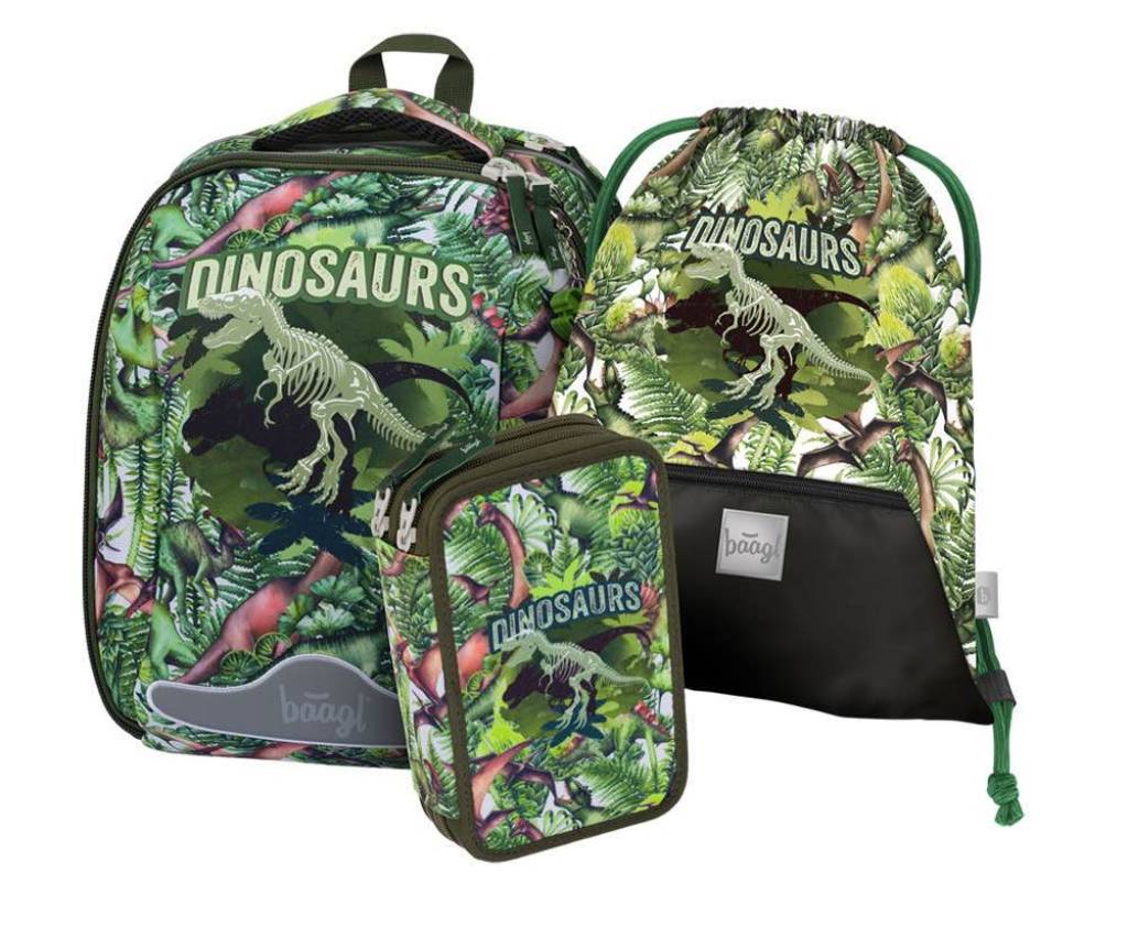 Školský set BAAGL Shelly Dinosaurus: aktovka, peračník, vrecko