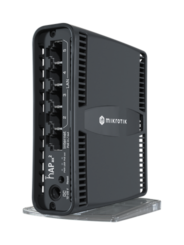 MIKROTIK RouterBOARD hAP ax2 + L4 (864MHz; 1GB RAM, 5xGLAN switch, 1x 2,4+5GHz 802.11ax plastic case, zdroj)