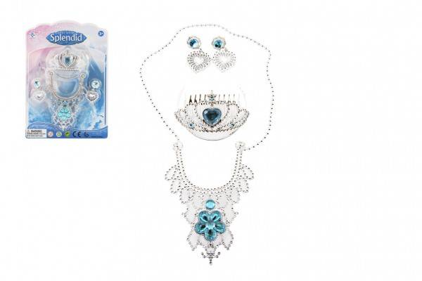 Súprava krásy princezná korunka + náhrdelník + náušnice plast 4 druhy na karte 18x25x3cm