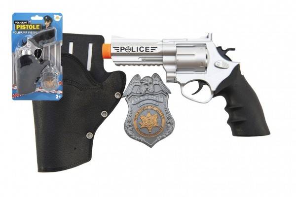 Policajná pištoľ klapač 20 cm v puzdre s odznakom plast na karte