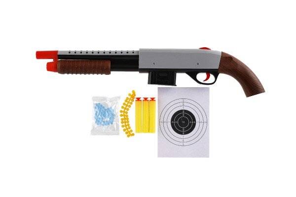Brokovnica / puška 46cm plast + vodný guličky 6mm, penové náboje, gumové kul. v krabičke 49x14x4cm