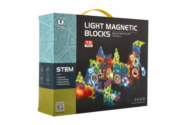 Guličková dráha magnetická plast 75ks 8 guličiek + doplnky na batérie so svetlom v krabici 31x25x8cm