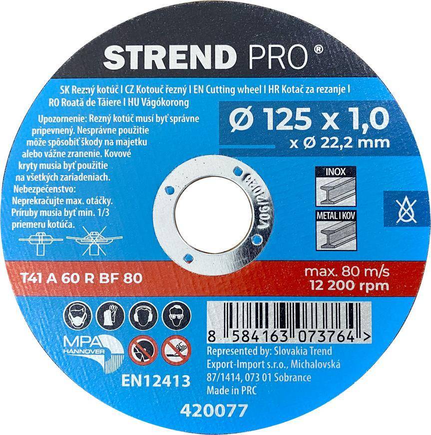 Kotúč Strend Pro 125x1,0x22,2 mm, rezný na kov, bal 10 ks