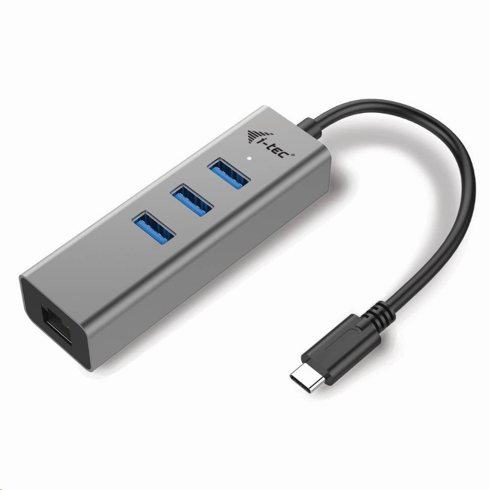 iTec USB-C Metal 3-portový HUB s Gigabit Ethernet adapterem