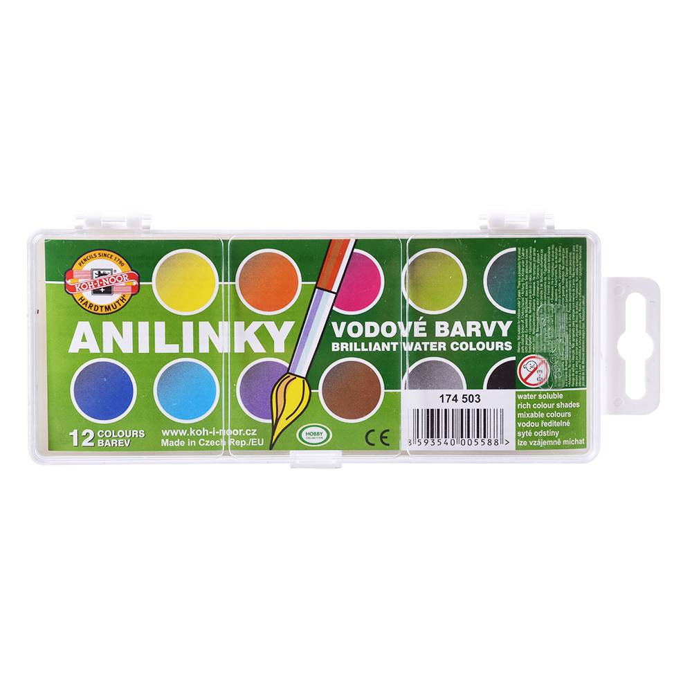 Vodové farby anilínové 12 farieb KIN