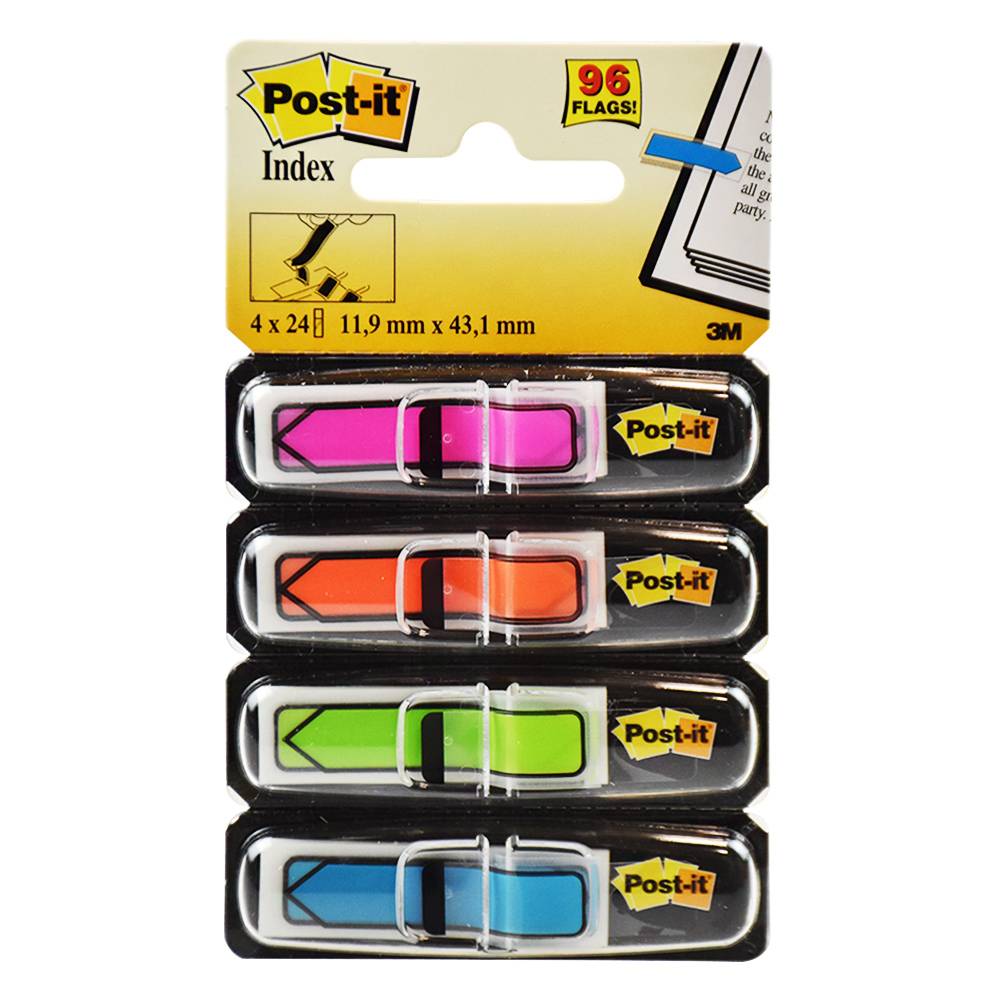 ZÁLOŽKY, PLASTOVÉ, 4X24 ZÁLOŽIEK, 11,9X43,2 MM, V TVARE ŠÍPKY, 3M POSTIT, MIX