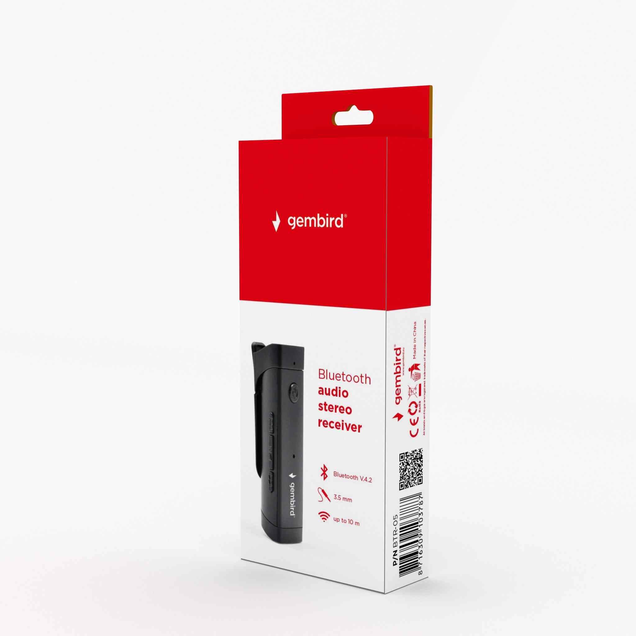 GEMBIRD adaptér USB Bluetooth v4.2, stereo audio receiver, čierny