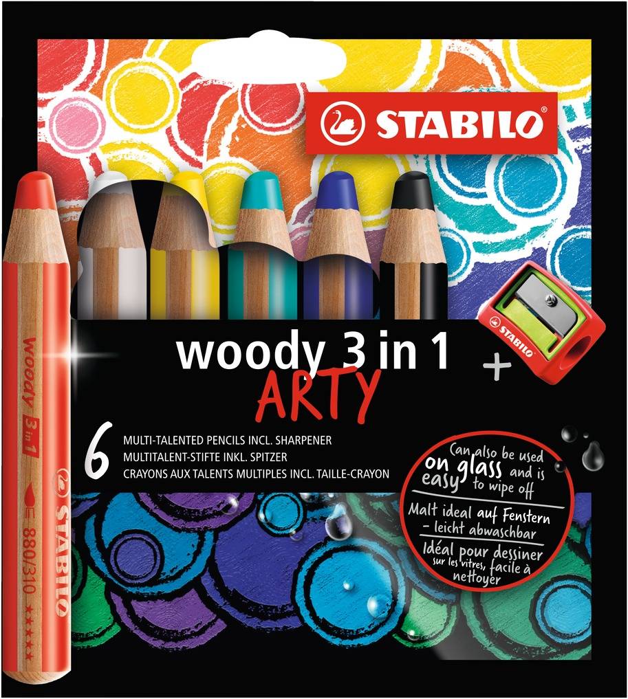 Farbičky Woody 3 in 1 arty 6 farieb + strúhadlo Stabilo