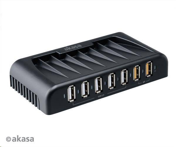 AKASA HUB USB Connect 7FC, 5x USB 2.0, 2 nabíjecí porty USB, externí, s napájecím adaptérem