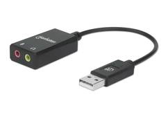 MANHATTAN USB 2.1 Zvukový adaptér, USB 2.0 to 3.5 mm aux a mikrofón čierna, maloobchodná krabica