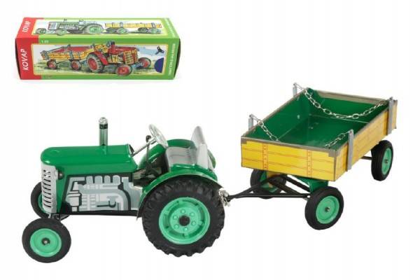 Traktor Zetor s prívesom zelený na kľúčik kov 28cm Kovap v krabičke
