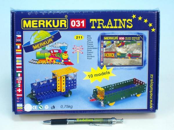 Stavebnica Merkur 031 železničné modely 10 modelov 211ks v krabici