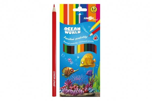 Farbičky farebné drevo Ocean World trojhranné 12 ks v krabičke 9x20,5x1cm