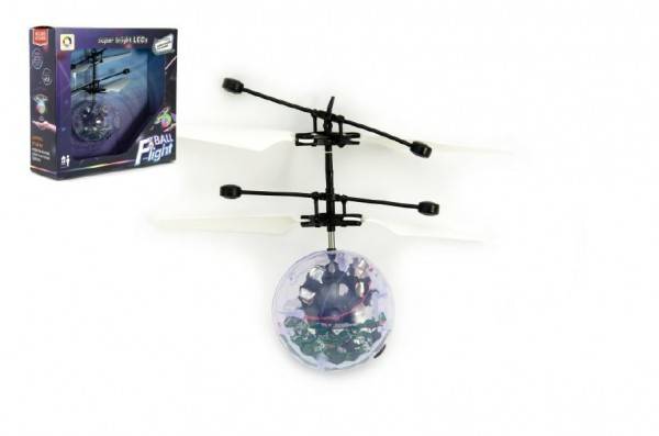 Teddies Vrtulníková koule barevná plast 13x11 cm s USB kabelem na nabíjení v krabičce
