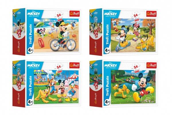 Minipuzzle 54 dielikov Mickey Mouse Disney / Deň s priateľmi 4 druhy v krabičke 9x6,5x4cm