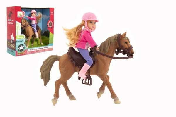 Kôň + bábika džokejka plast 20cm v krabici 23x23x9,5cm