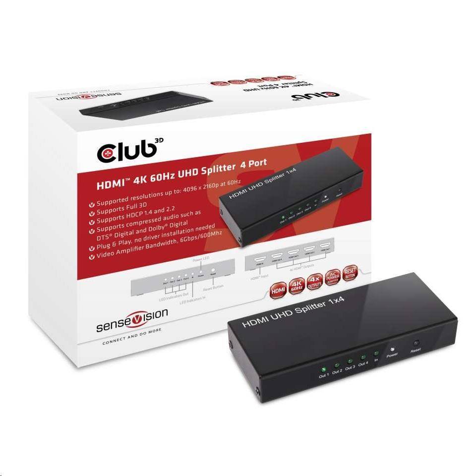 Club 3D HDMI 2.0 4K60Hz UHD Splitter 4 ports