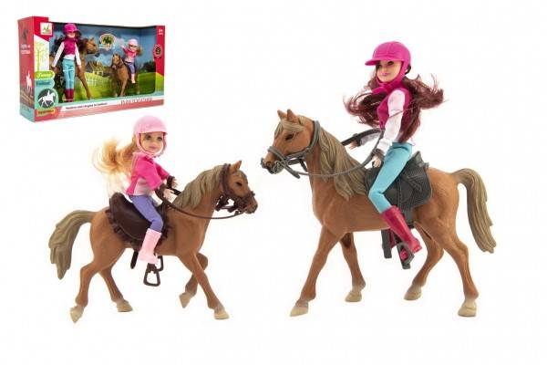 Kôň 2ks + bábika džokejka 2ks plast v krabici 44x26x12cm