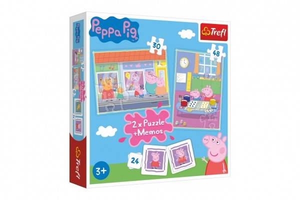 Puzzle 2v1 + pexeso Prasiatko Peppa/Peppa Pig 27,5x20,5cm v krabici 28x28x6cm
