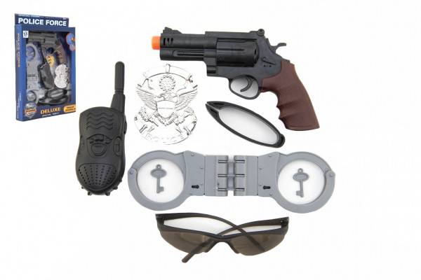 Policajná súprava - pištol 19cm na batérie so svetlom a zvukom s doplnkami v krabici 23x33x4