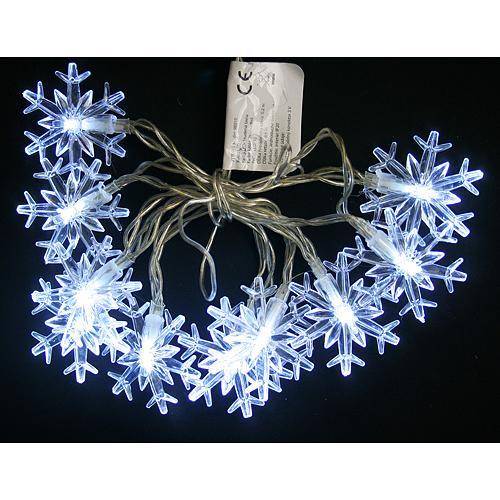 Reťaz MagicHome SnowFlake, 10 LED studená biela, jednoduché svietenie, 2xAA, interiér, L-0,90 m