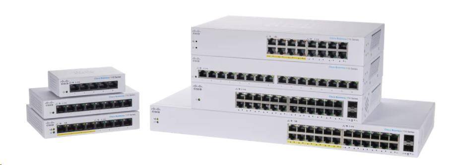 Cisco switch CBS110-24T, 24xGbE RJ45, 2xSFP (combo with 2 GbE), fanless